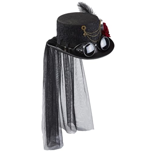 NIDONE Steampunk -Hüte für Frauen, Steampunk -Hüte Rose -Spitzen -Top -Hut mit Goggle & Veil Retro Gothic Kostüm für Halloween Cosplay -Party von NIDONE