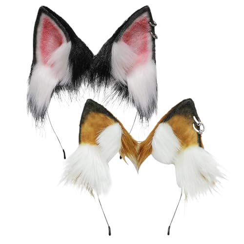 NIDONE Wolf Ears Fuchsohr, 8,7 x 7,5 Zoll weiche pelzige Ohren, tragbare Kunstfell -Therian -Ohren, verstellbare Wolf -Katze -Ohren -Stirnband für Party -Cosplay -Kostümzubehör, Schwarz Weiß NIDONE Wolf Ears Fuchsohr, 8,7 x 7,5 Zoll weiche pelzige Ohren, tragbare Kunstfell -Therian -Ohren, verstellbare Wolf -Katze -Ohren -Stirnband für Party -Cosplay -Kostümzubehör, Schwarz Weiß von NIDONE