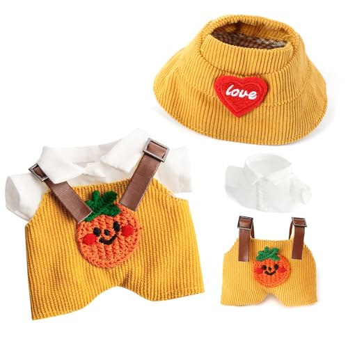17 cm Puppenkleider, 3-teiliges Set, stilvolle Kleidung für 17 cm Puppe, Premium-Outfit mit Zubehör für Puppe, rotes Herz, gelbe Mütze & Poloshirts & Kürbis-Strampler (KEINE Puppe) von NIEBYI