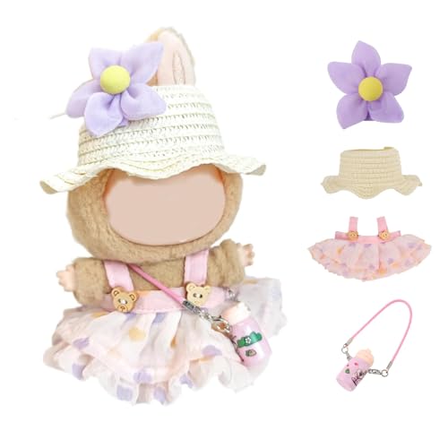 Kleidung für 15 cm große Labu-Puppe, Rock-Set für Puppen, 4-teiliges Set, Hutrock-Outfit, hochwertiges modisches süßes Kleid für 15 cm Puppenzubehör, stilvolle entzückende Puppenkleidung Zubehör (ohne von NIEBYI
