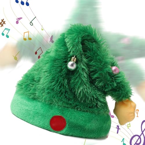Lustige, tanzende animierte Weihnachtsbaummütze, 68,6 cm, musikalisch singende Weihnachtsmannmütze, Urlaub, Neuheit, Party, elektrische Schaukel, Plüschmütze für Weihnachtsgeschenk von NIEBYI