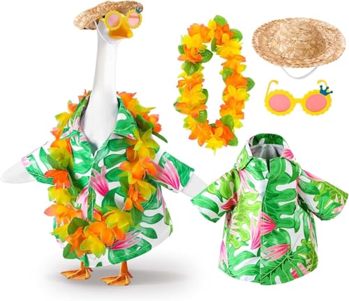NIEBYI Hawaiianische Veranda-Gänse-Outfits, Hofgans-Kleidung, hawaiianischer Kranz mit Strohhut, Brille, 4 Stück/Set, Sommer-Rasengänse-Kostüm, für 58,4 cm Statue, Terrasse, Garten, Dekoration NIEBYI Hawaiianische Veranda-Gänse-Outfits, Hofgans-Kleidung, hawaiianischer Kranz mit Strohhut, Brille, 4 Stück/Set, Sommer-Rasengänse-Kostüm, für 58,4 cm Statue, Terrasse, Garten, Dekoration von NIEBYI