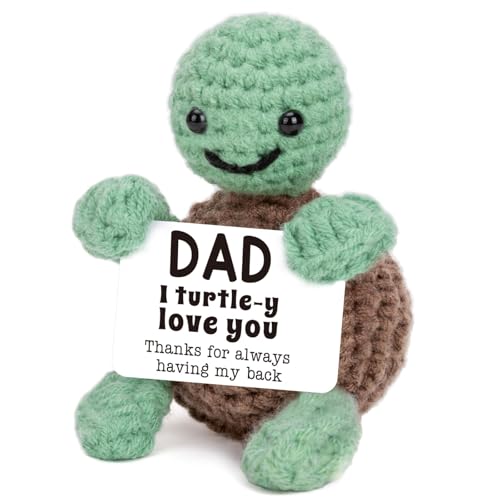 NIEBYI Mini Funny Turtle Dad Gifts from Daughter Son Wife, Birthday Gifts for Dad Father Daddy Presents, I Love You Small Cute Stuff Things, Handmade Emotional Positive Crochet Turtle von NIEBYI
