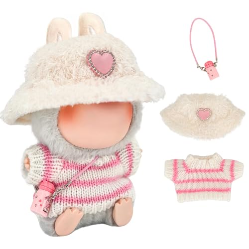 Puppenkleidung für L-bu, 3-teiliges Outfits, Puppenzubehör, inklusive Stick-Bodys, Hüte und Tasche, Kleidungsset für 17 cm große L-BU Spielzeug, Geschenke für Jungen und Mädchen, Geburtstagsparty von NIEBYI