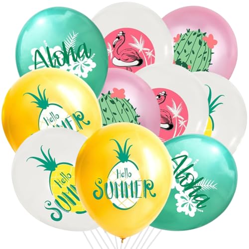 10 Stück Hawaii Deko Ballons, Hawaiianische Party-Dekorationen, Flamingo Deko Luftballons, Ananas Deko Luftballon, Hawaii Deko Aloha Ballons für Sommerdeko, Festlichkeiten, Geburtstag Shower Party von NIEEKRUN