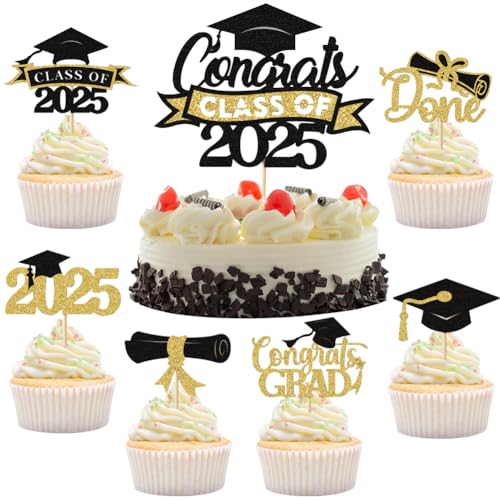 2025 Abschluss Tortendeko, 25 Stück Graduation Cupcake Topper, 2025 Schwarz Gold Abschluss Kuchendeko Bachelor Hut Deko, Prüfung Bestanden Toppers AbschlussDeko für Abschlussparty Dekoration 2025 Abschluss Tortendeko, 25 Stück Graduation Cupcake Topper, 2025 Schwarz Gold Abschluss Kuchendeko Bachelor Hut Deko, Prüfung Bestanden Toppers AbschlussDeko für Abschlussparty Dekoration von NIEEKRUN