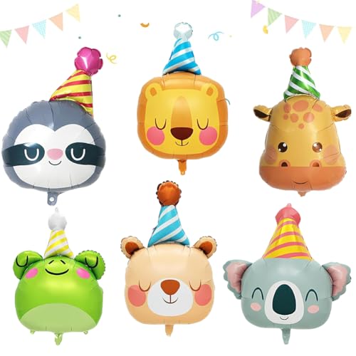6 Stück Folienballon Tiere Geburtstag Tierkopf Folienballons Luftballons Helium Ballons Geburtstag Luftballons Tiere Party Animals für Junge Mädchen Kind Party Deko von NIEEKRUN