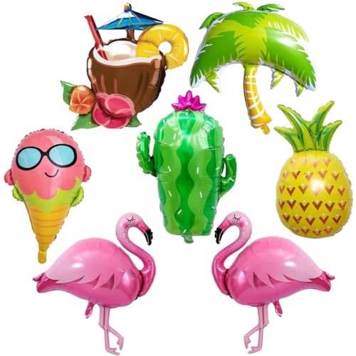 7 Stück Hawaii Party Folienballon Kokosnuss Baum Eiscreme Tropische Riesenballon Flamingo Ananas Kaktus Luftballons Hawaii Folienballon Flamingo Deko für Aloha Geburtstag Pool Strandparty Dekoration von NIEEKRUN