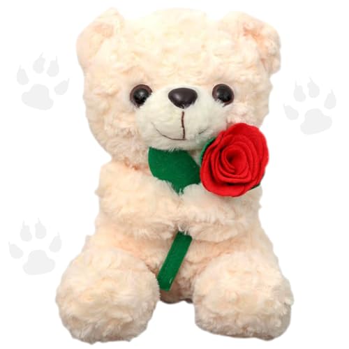 Teddy Bear Plüschtier 25cm Teddybär Cartoon Kuscheltier Plüsch mit Rose Teddybär Weiches Fell Blumen Umarmen Teddybär Plüschtier Geschenk für Mädchen Jungen Kinder Partei Weihnachten Geburtstag von NIEEKRUN