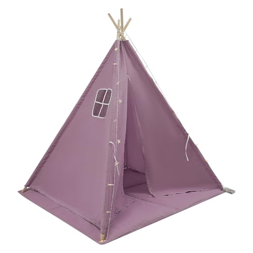 Tipi Zelt für Kinder 120x120x140cm Tippi Kinderzelt Indoor Zusammenklappbares Spielzelt Kinder Indoor Zelt Kinderzimmer mit Matte Lichterkette (Lila) von NIGORIY
