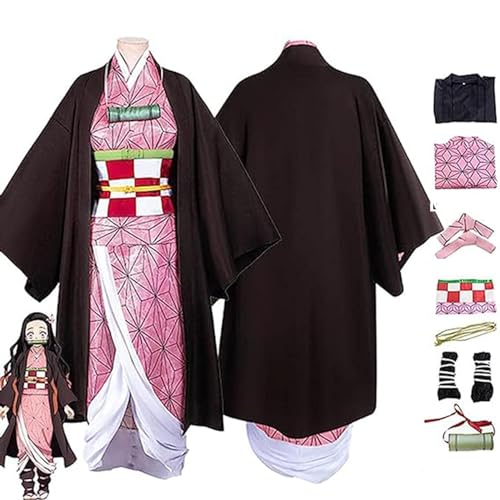 Demon-Slayer Cosplay Kostüm,Anime Charakter Kamado Nezuko Fancy Dress Uniform Themed Halloween Mantel Kleid Kimono Mantel,Rosa,3XL von NIKKHO