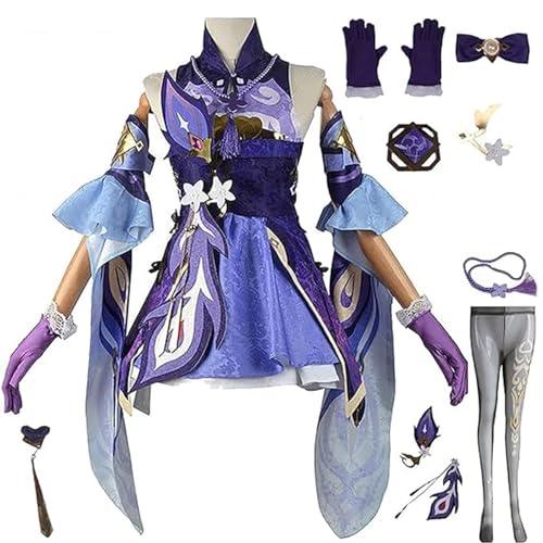 NIKKHO Anime Genshin Impact Cosplay Kostüm,Genshin Impact Themed Keqing Halloween Mantel Kleid Kimono Mantel für Mädchen,Spiel Charakter Keqing Fancy Dress Uniform,Lila,L von NIKKHO