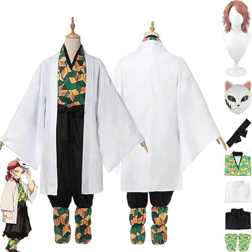 NIKKHO Demon-Slayer Anime Cosplay Outfit Set für Jungen, Charakter Sabito Halloween Anime masquerade Themed Kimono Kleid Anzug mit Perücke Maske. von NIKKHO
