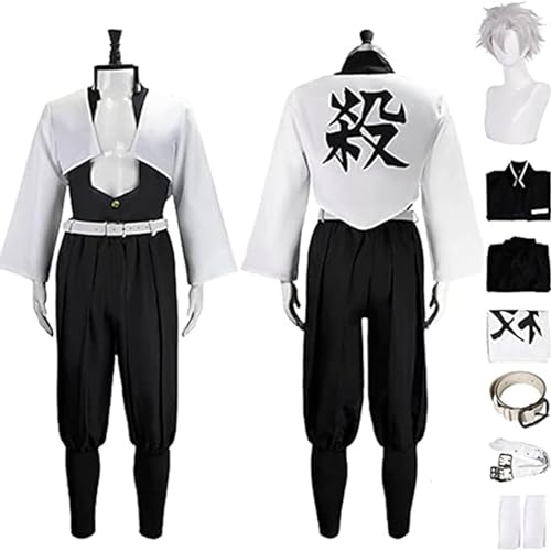NIKKHO Demon Slayer Anime Cosplay Outfit Set für Mädchen,Charakter Shinazugawa SanemiHalloween Anime masquerade Themed Kimono Kleid Anzug mit Perücke.,Weiß,L von NIKKHO