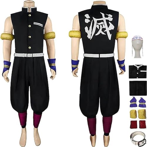 NIKKHO Demon-Slayer Anime Cosplay Uzui Tengen Kostüm Anzug Robe Kleid Anime Thematisch Halloween Komplett Set Kleid Kimono Mantel mit Zubehör,Schwarz,XL von NIKKHO