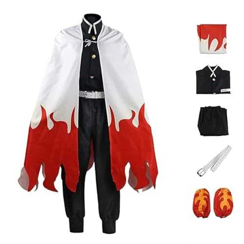 NIKKHO Demon-Slayer Anime Rengoku Kyoujurou Cosplay Kostüm Rengoku Kyoujurou Outfit Maid Kleid Mantel für Jungen Halloween Themed Dress Anzug,Weiß,L von NIKKHO