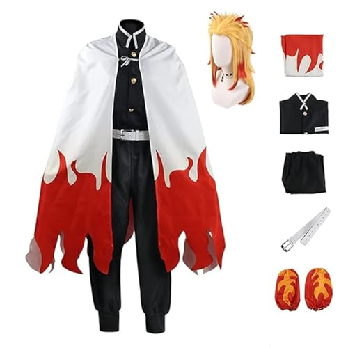 NIKKHO Demon-Slayer Anime Rengoku Kyoujurou Cosplay Kostüm Rengoku Kyoujurou Outfit Maid Kleid Mantel für Jungen Halloween Themed Dress Suit mit Perücke.,Multi colored,L von NIKKHO