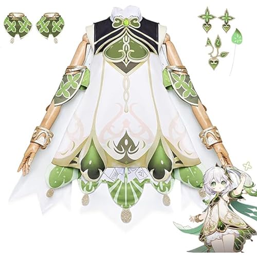 Spiel Genshin Nahida Cosplay Kostüm,Genshin Themed Nahida Balladeer Halloween Full Set Maid Dress Kimono Cloak mit Zubehör,Spiel Charakter Nahida Fancy Dress Uniform,Grün,3XL von NIKKHO