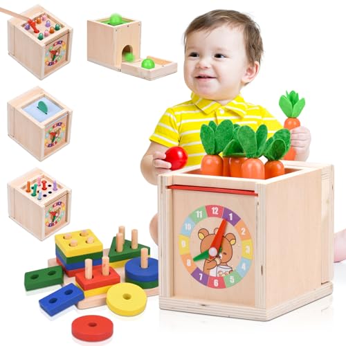 NIKYJM Montessori Spielzeug ab 1 Jahr, 6 in 1 Baby Spielzeug Holzspielzeug, Stapelspielzeug Lernspielzeug für Kinder als Weihnacht Geburtztag Neujahrsgeschenk Ostern von NIKYJM