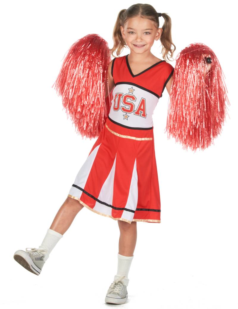 Cheerleader-Kostüm USA für Mädchen rot-weiss-schwarz von KARNEVAL-MEGASTORE