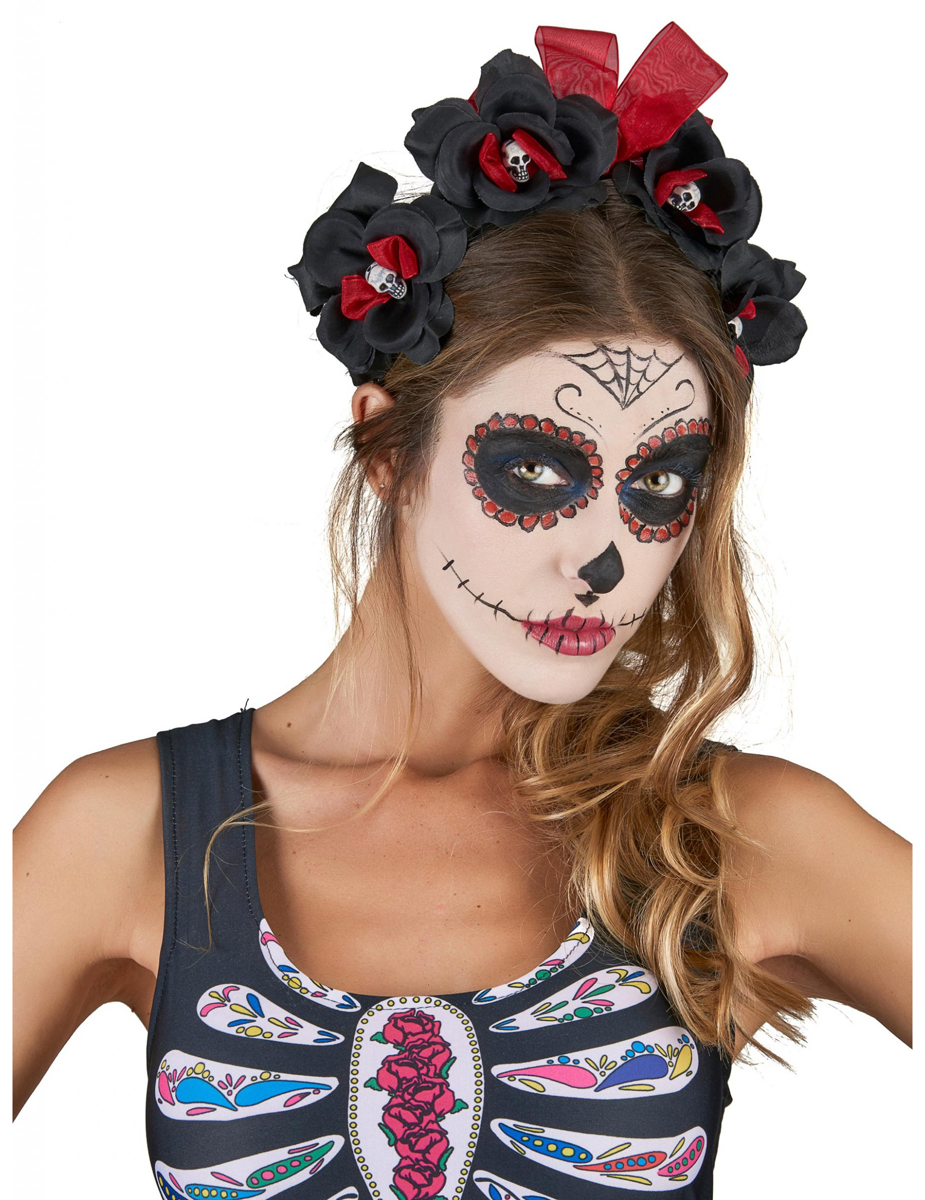 Dia de los Muertos Haarreif mit Totenkopf-Rosen Halloween-Accessoire schwarz-rot Dia de los Muertos Haarreif mit Totenkopf-Rosen Halloween-Accessoire schwarz-rot von KARNEVAL-MEGASTORE