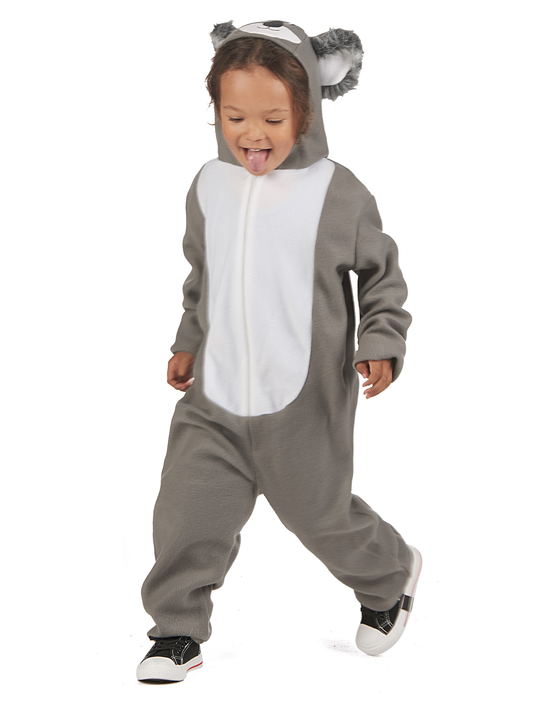 Flauschiges Koala-Kinderkostüm grau-weiß von KARNEVAL-MEGASTORE