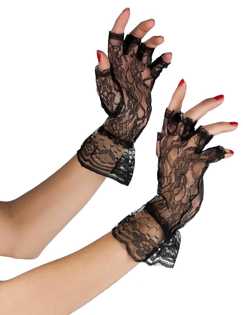 Handschuhe fingerlos schwarz mit Spitze von KARNEVAL-MEGASTORE