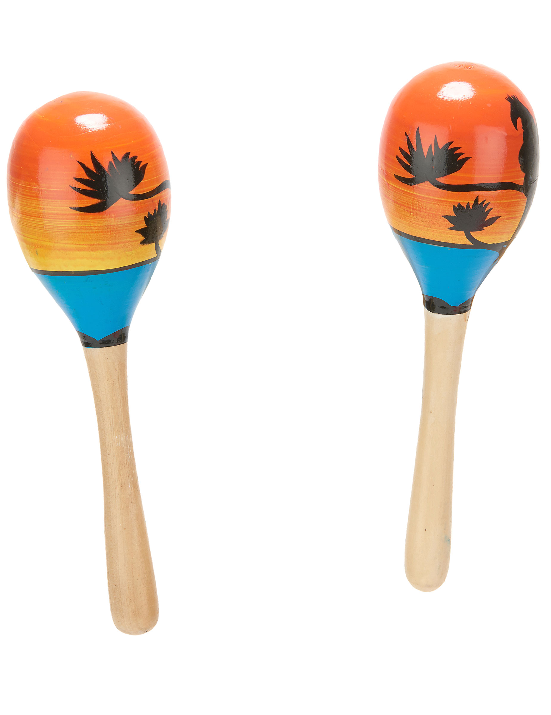 Hawaii-Rasseln Maracas-Holzrasseln orange-blau-schwarz von KARNEVAL-MEGASTORE