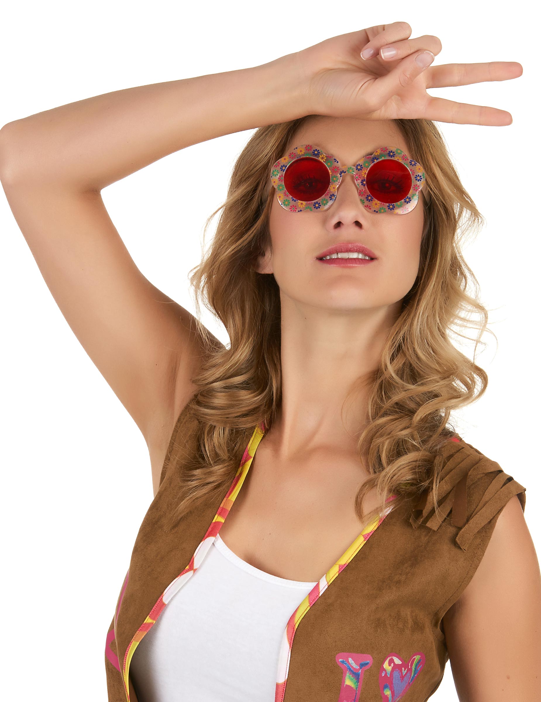 Hippie Blumen Nickel Brille rosa-bunt Hippie Blumen Nickel Brille rosa-bunt von KARNEVAL-MEGASTORE