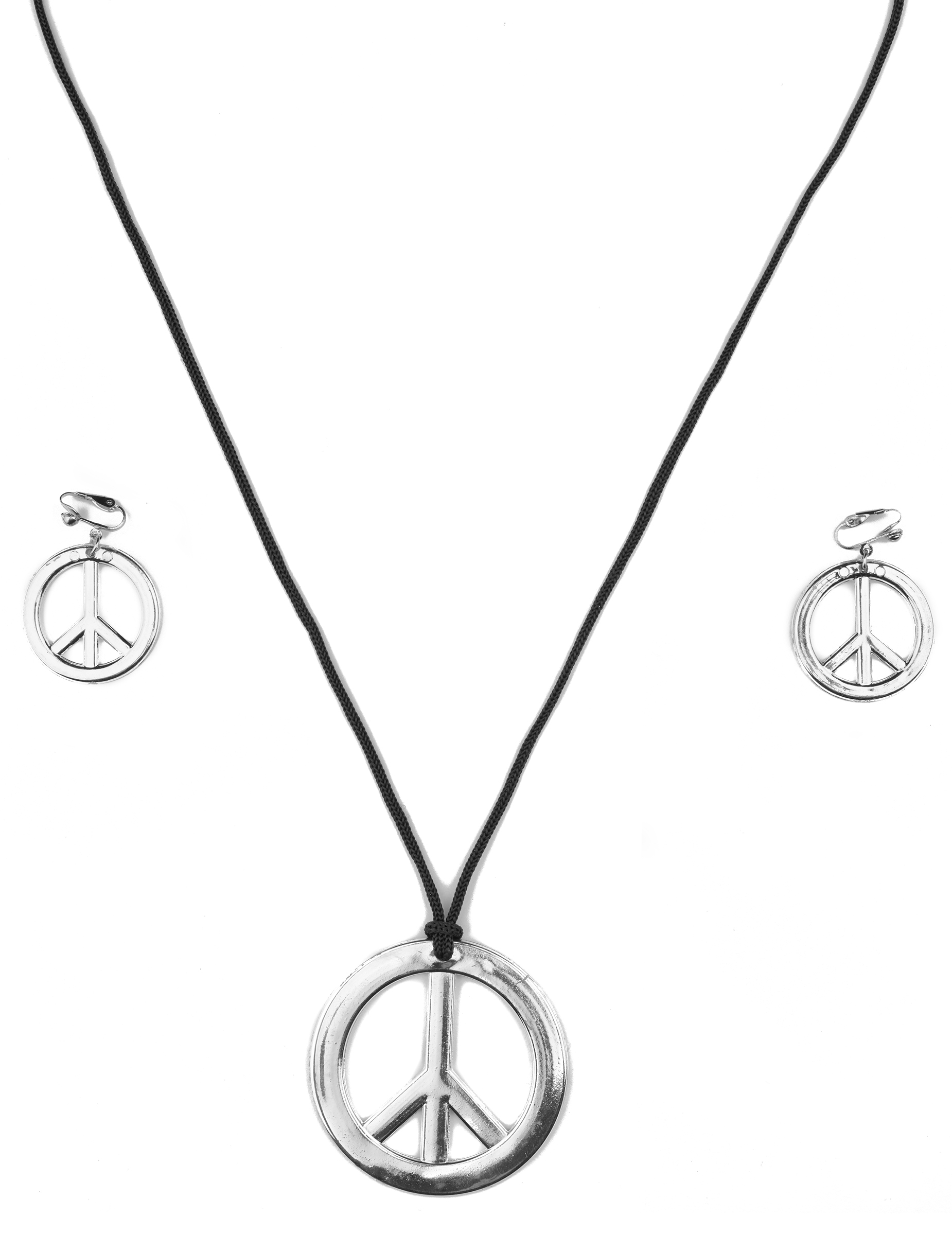 Hippie Peace Set Ohrringe Clips und Halskette braun-silber von KARNEVAL-MEGASTORE