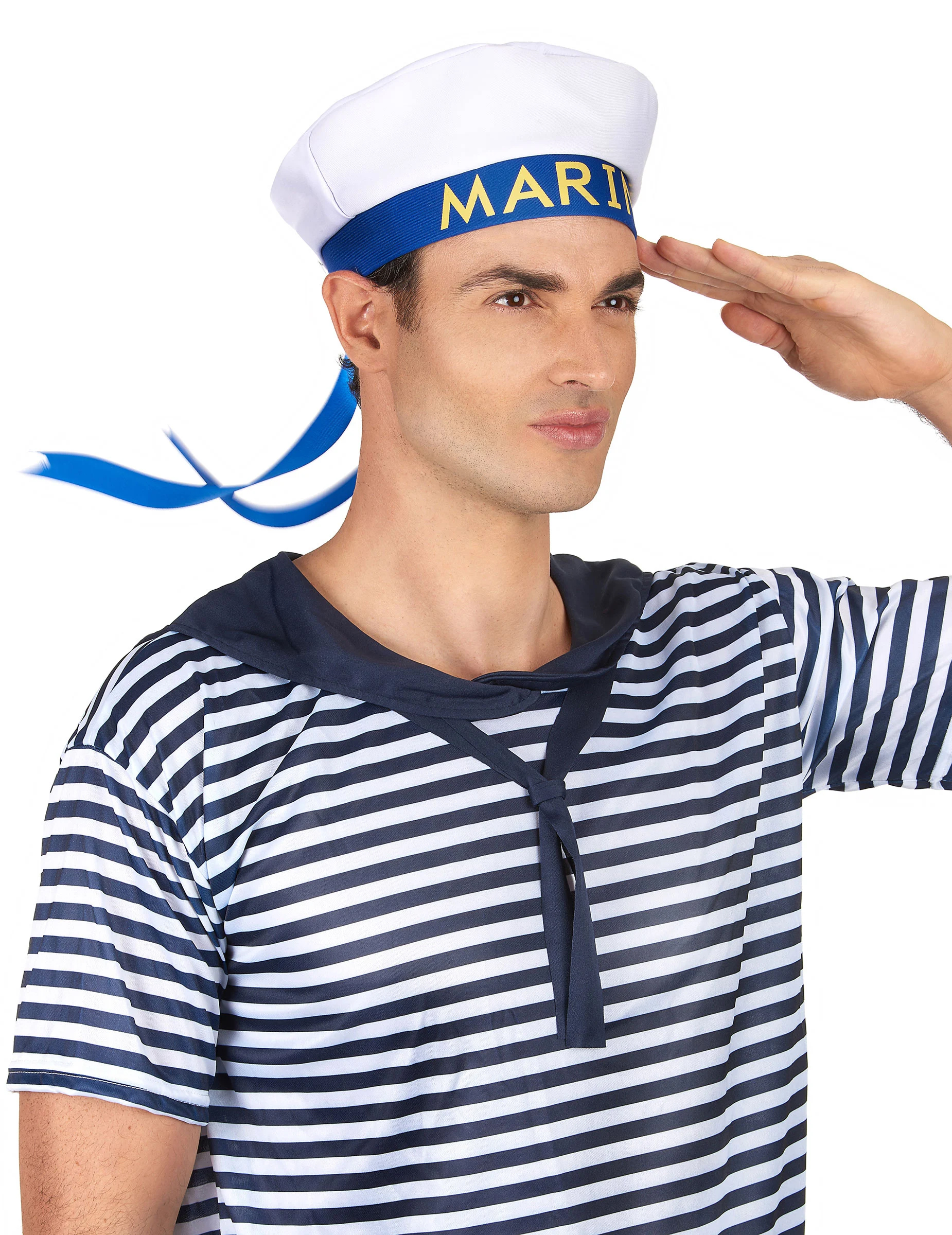 Matrosenmütze mit Bändern Marinemütze weiss-blau-gelb von KARNEVAL-MEGASTORE