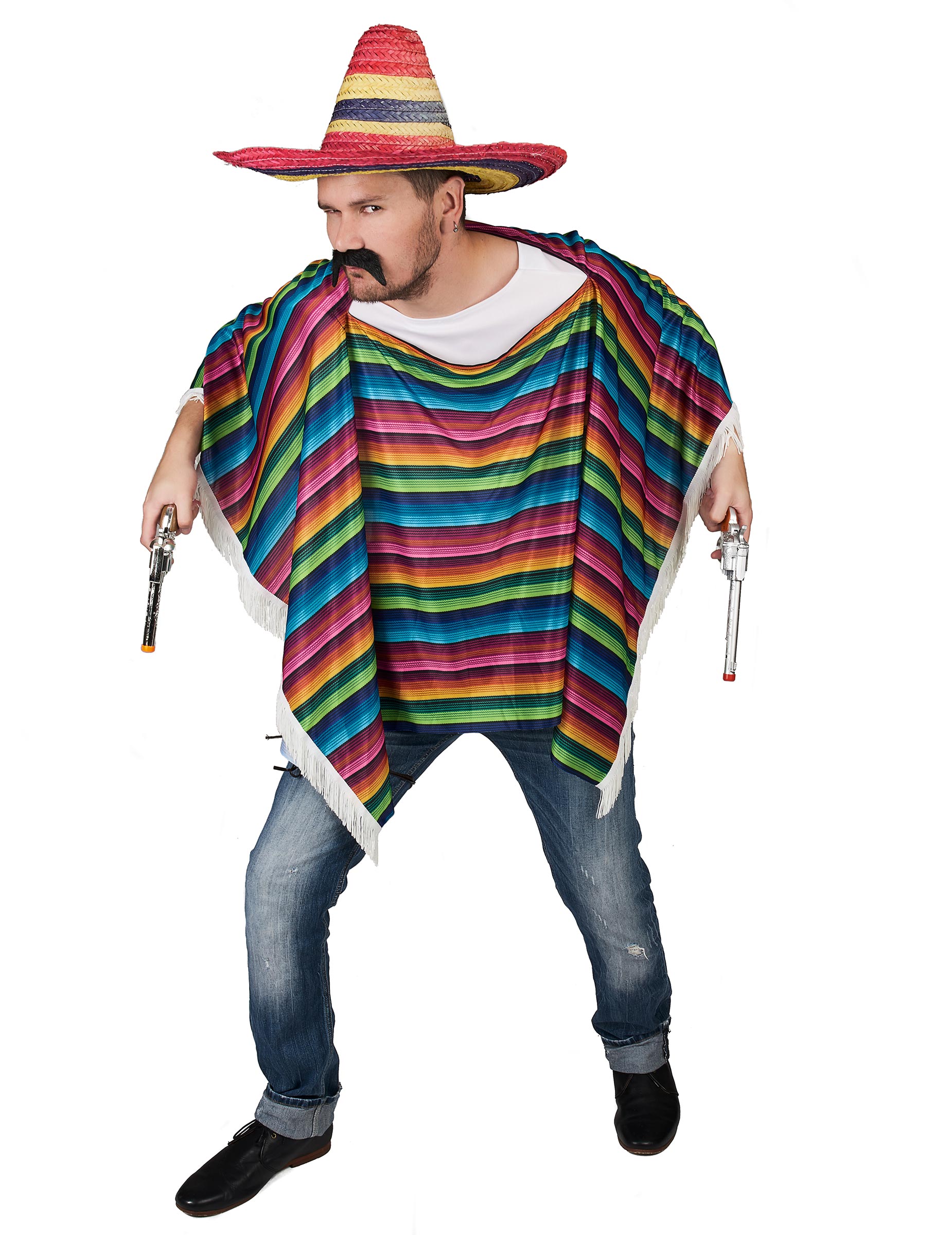 Mexikanischer Poncho Wilder Westen Kostüm-Accessoire bunt von KARNEVAL-MEGASTORE