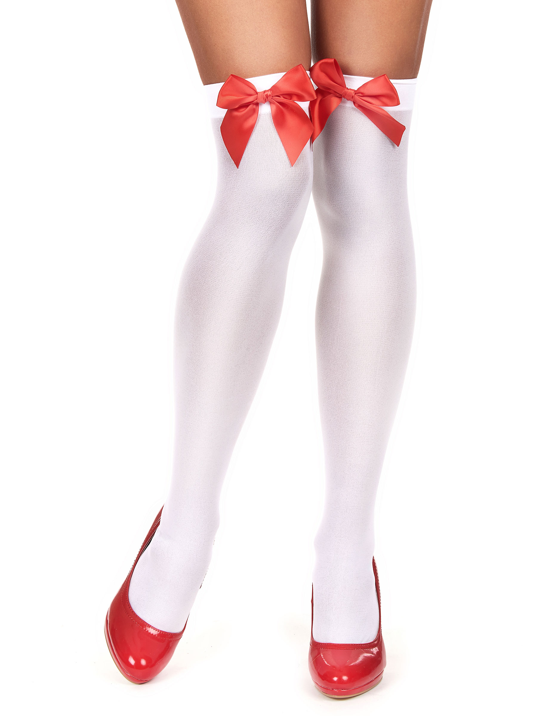 Overknees mit Schleife weiss-rot Overknees mit Schleife weiss-rot von KARNEVAL-MEGASTORE