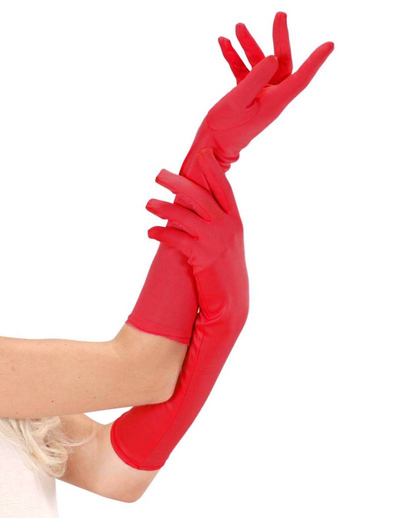 Satin Handschuhe lang rot von KARNEVAL-MEGASTORE