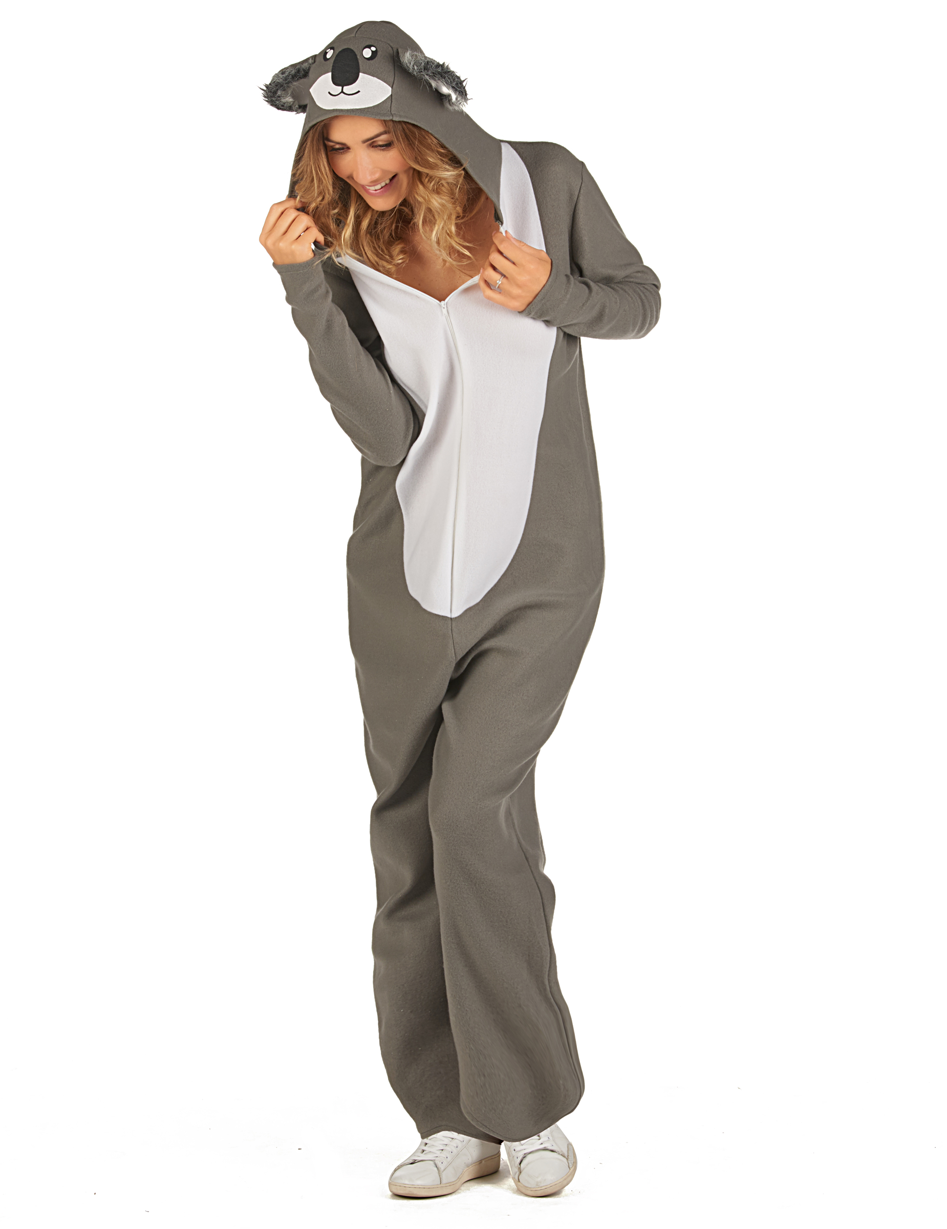 Süßes Koala-Kostüm für Damen grau-weiß von KARNEVAL-MEGASTORE