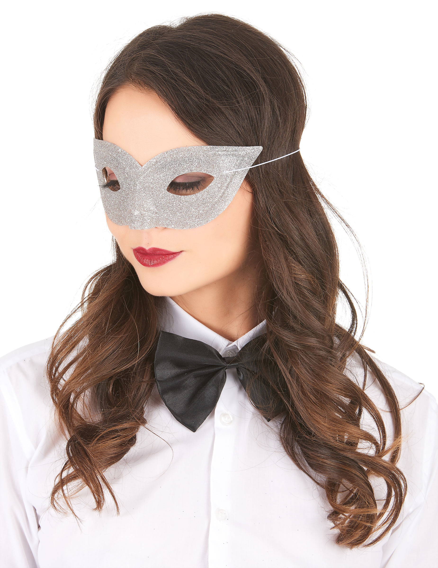 Venezianische Augenmaske Glitzer silber Venezianische Augenmaske Glitzer silber von KARNEVAL-MEGASTORE