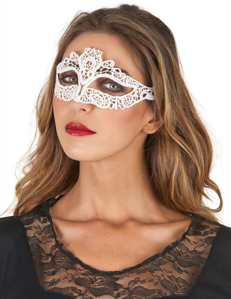 Venezianische Augenmaske Spitze weiss von KARNEVAL-MEGASTORE
