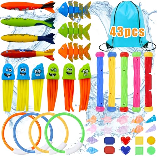 NINGESHOP 43 Stück Tauchspielzeug Set für Kinder, Tauchspielzeug Tauchringe Kinder Set Poolspielzeuge Poolparty Geschenk, Wasserspielzeug Kinder,Schwimmbad Spielzeug,Mädchen Junge 5-12 Jahre NINGESHOP 43 Stück Tauchspielzeug Set für Kinder, Tauchspielzeug Tauchringe Kinder Set Poolspielzeuge Poolparty Geschenk, Wasserspielzeug Kinder,Schwimmbad Spielzeug,Mädchen Junge 5-12 Jahre von NINGESHOP