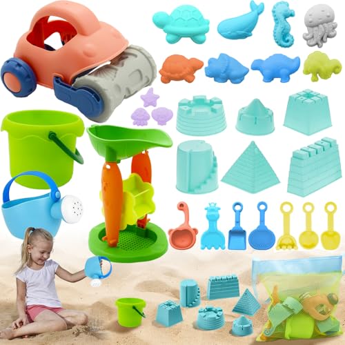 NINGESHOP Sandspielzeug Set, Sandspielzeug Junge Mädchen, 29 PCS Sandkasten Strand Spielzeug, Wasserspielzeug, Sand Toys Kids Set mit Eimer, Schaufel, Gießkanne, Outdoor Spielzeug Für Kinder 3-10 von NINGESHOP