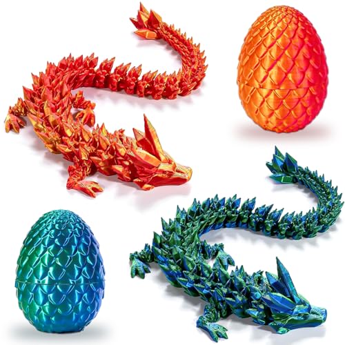 NINGYER 2 STK Drachenei, Beweglicher 3D Gedruckter Drache, Realistische Drachen Ei Ideal für Heim Bürodekoration, Spielzeuggeschenke (Laserrot, Lasergrün) von NINGYER