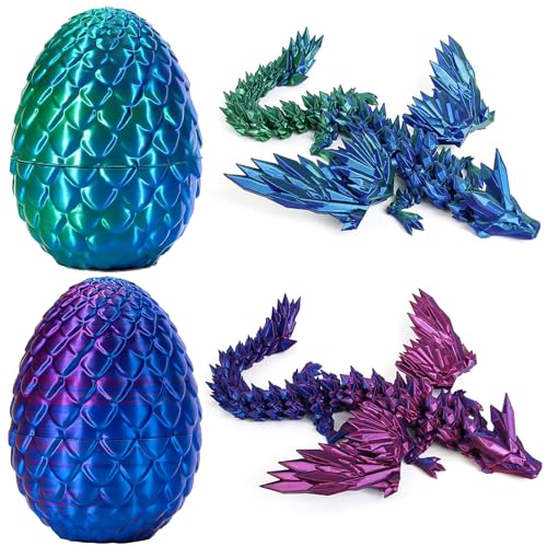 NINGYER 2 Stück 3D Drachen, 3D Gedruckter Drache, Drachen 3D mit Flügel für Dekoration Homeoffice und Geschenk für Erwachsene und Kinder (Lasergrün, Laserviolett) von NINGYER