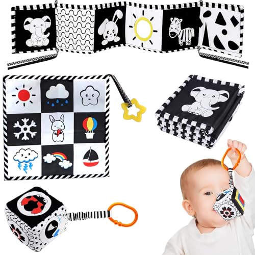 NINGYER 3 STK Kontrastkarten Baby, Kontrastkarten Baby 0-3, Schwarz Weiss Spielzeug Babys mit Spiegeln für Babys Kleinkinder ab 0+ Monaten Lernspielzeug von NINGYER