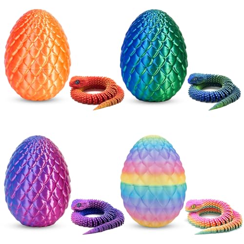 NINGYER 4 Stück 3D Gedruckte Schlange Spielzeug, 3D Gedrucktes Schlangenei, Easter Schlangeneier für Kindergeschenke, Schreibtische, Heimdekoration ( 4 Farben) von NINGYER