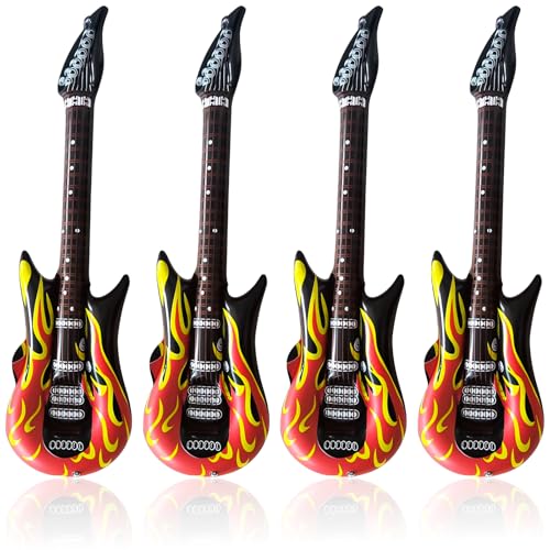 NINGYER 4 Stück Luftgitarre, 90 cm Gitarre Aufblasbar, Luftgitarren zum Aufblasen Aufblasbare Flammen Gitarre für Geburtstag Requisiten Party Carnival von NINGYER