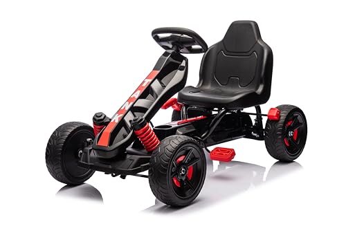 NINODOVAE Kinder Go-Kart, Pedal Go-Kart mit verstellbarem Sit, aufblasbare Eva-Reifen, Stoßdämpfer, für Kinder ab 3 Jahren, rot von NINODOVAE