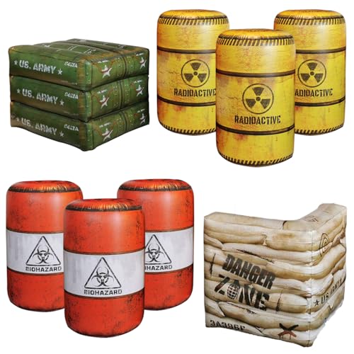 NINOSTAR Paket 8 Combat Battlefield Inflatables, 6 Fässer + 1 Sandsack + 1 Armeebox, kompatibel mit Lasertag, Wasserpistole für Jungen Geburtstagsfeier Aktivitäten und Dekoration. NINOSTAR Paket 8 Combat Battlefield Inflatables, 6 Fässer + 1 Sandsack + 1 Armeebox, kompatibel mit Lasertag, Wasserpistole für Jungen Geburtstagsfeier Aktivitäten und Dekoration. von NINOSTAR