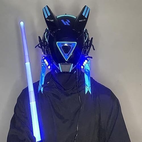 NINZER Halloween-Gesichtsmasken, LED-Lichterkette, schwarze Vollgesichtsmaske, Geschenk for Erwachsene (Color : Blue, Size : One size) von NINZER