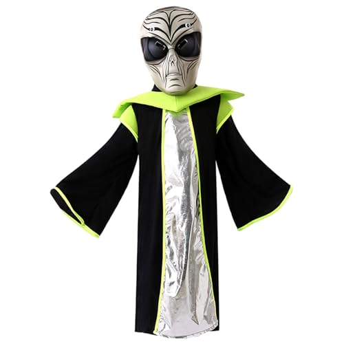 NIOMICO Alien Kostüm Kids Realistic Alien Maske mit weichem Robe Funny Halloween Kostüm für Kids Cosplay Party, geeignet für eine Höhe von 115-125 cm von NIOMICO