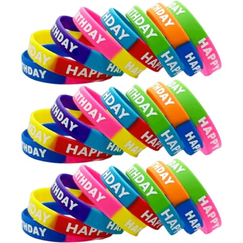 NIOMICO Birthday Bracelets for Adults Kids 24Pcs Colorful Elastic Rubber Bracelets for Classroom, Party, Carnival Rubber von NIOMICO