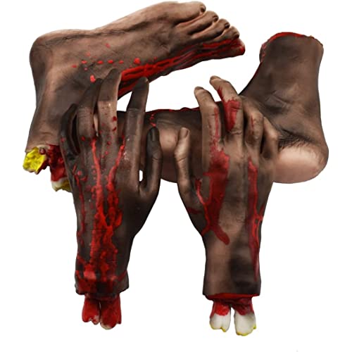 NIOMICO Halloween abgetrennte Hände und Füße Set 4pcs realistische gruselige blutige Hände und Füße gefälschte Körperteile Halloween Requisiten Dekorationen NIOMICO Halloween abgetrennte Hände und Füße Set 4pcs realistische gruselige blutige Hände und Füße gefälschte Körperteile Halloween Requisiten Dekorationen von NIOMICO